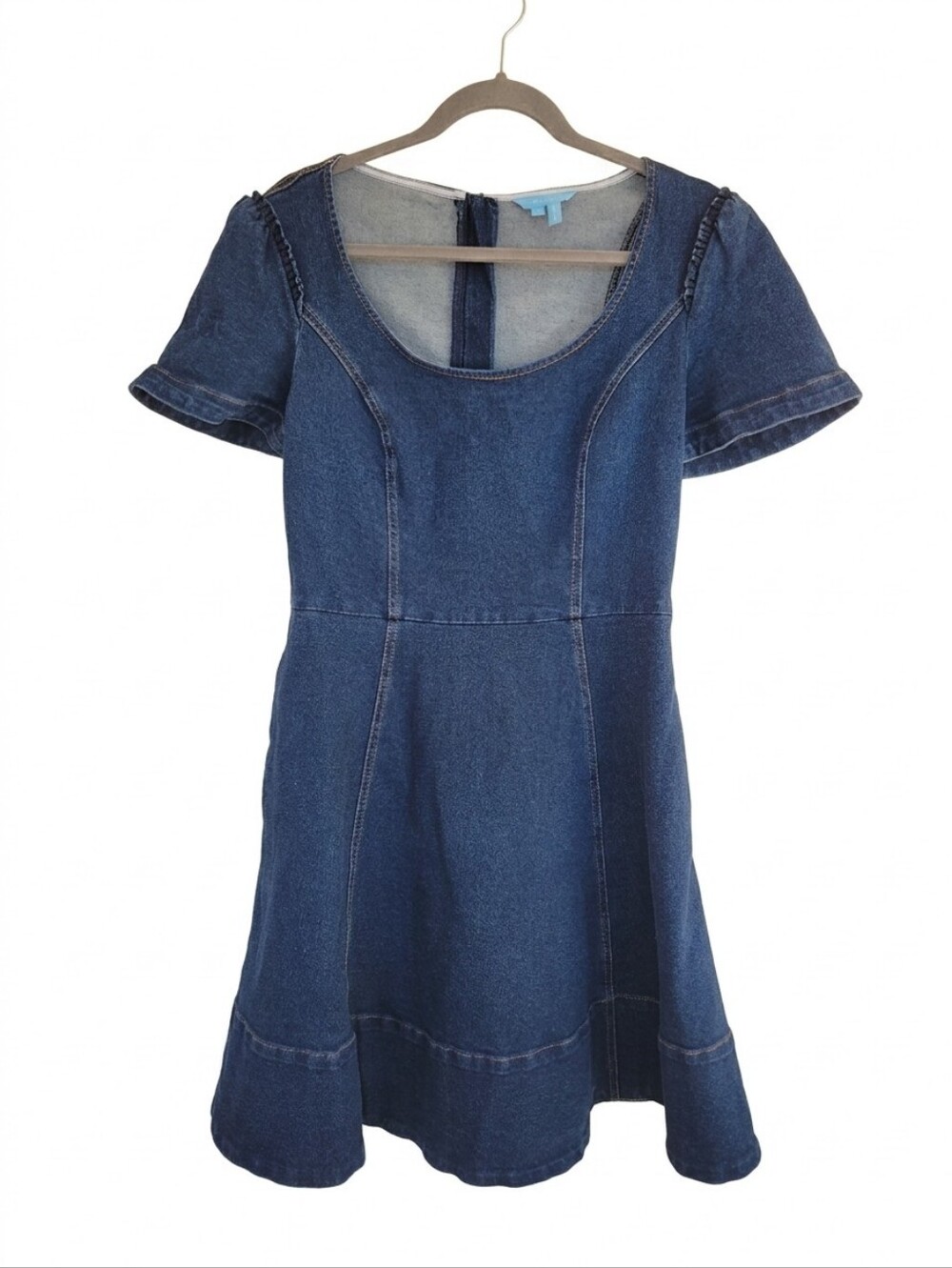 Draper James Denim Fit and Flare Dress Size 6 Blue Ruffle Sleeve Detail Festival